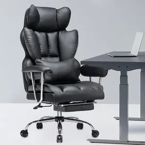 Desk Office Chair 400LBS, Big and Tall Office Chair, PU Leather Computer Chair, Executive  with Leg Rest and Lumbar Support, Black