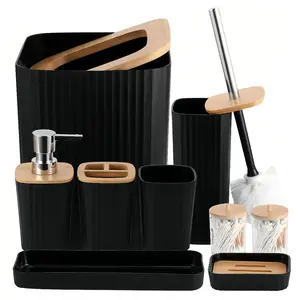 Bathroom Accessory Set, 9-Piece White Bathroom Set with Tray, Soap Dispenser, Toothbrush Holder, Toothbrush Cup, Soap Dish, Toilet Brush and Q-tip Holders,Trash Can for Bathroom/Housewarming