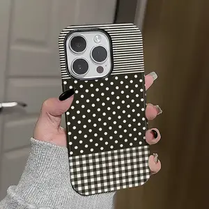 Phone Case - A Phone Case Featuring a Cute Soft Girl Design with Black Polka Dots And Patchwork, Perfect for Y2K Style And Fall Aesthetics, Compatible with for iphone 17, 16, 15, 14, 13, 12, 11, X, and Samsung models