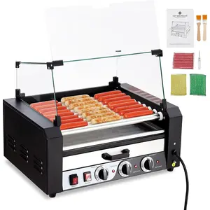 Roller Dog Machine, 24 Hot Dog Capacity 9 Rollers Sausage Grill, 1650W Stainless Steel hotdog roller grill and bun warmer, Glass Lid, Dual Temperature Control,Timer & Drip Tray for Party Home