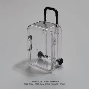 Mini Creative Ultra Small Luggage Storage Box, Extendable Wheels, Transparent Jewelry Organizer, Cute Design, Portable Travel Accessory