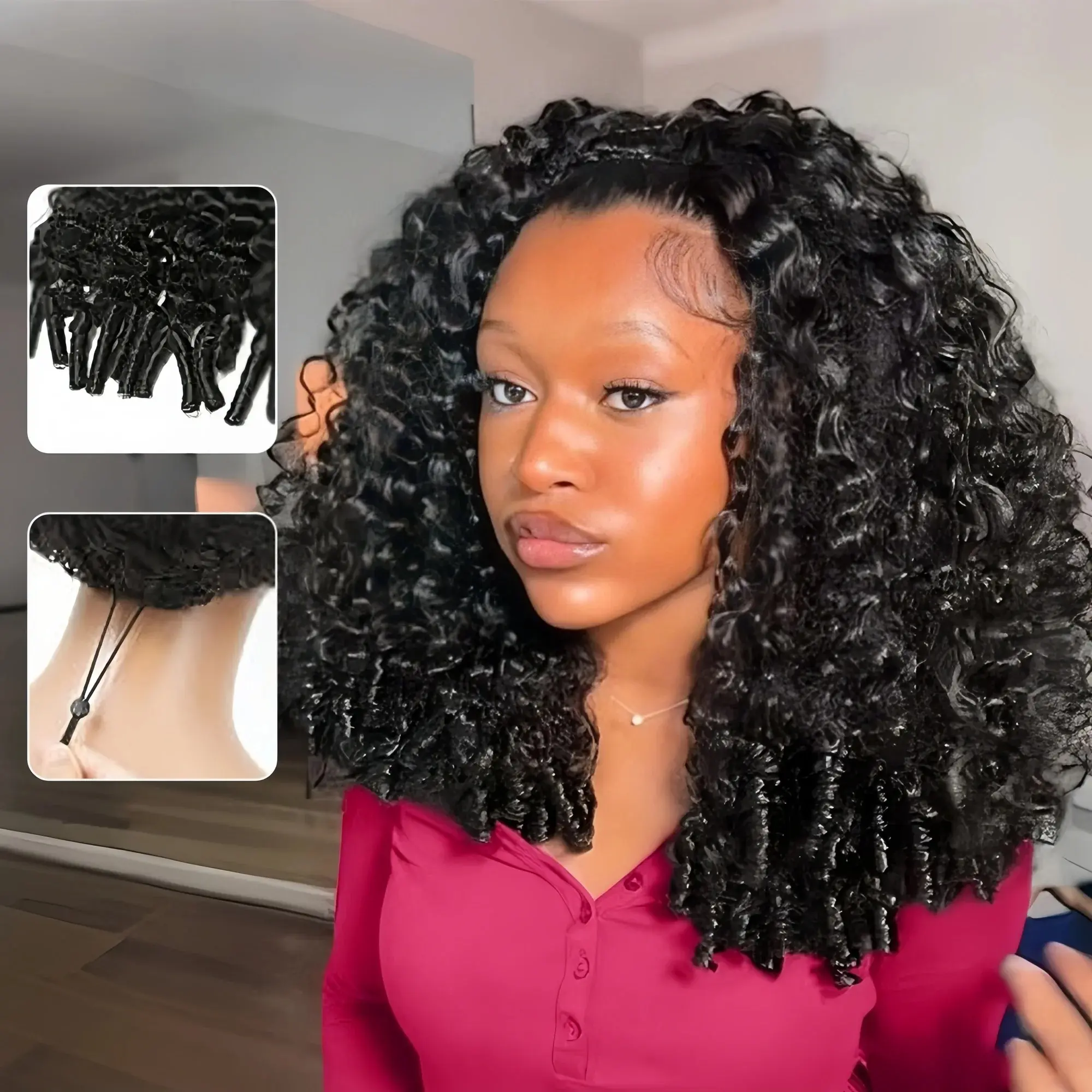 Bling Hair 210% Glueless Wigs Human Hair Burmese Curly Half Wig Upgrade 3 IN 1 Half Wig With Drawstring Seamless Clip Ins Flip Over Burmese Curly Human Hair No Glue No Lace Wig For Women #halfwigtok #TikTokShopFallDealsForYou #FallFreshness