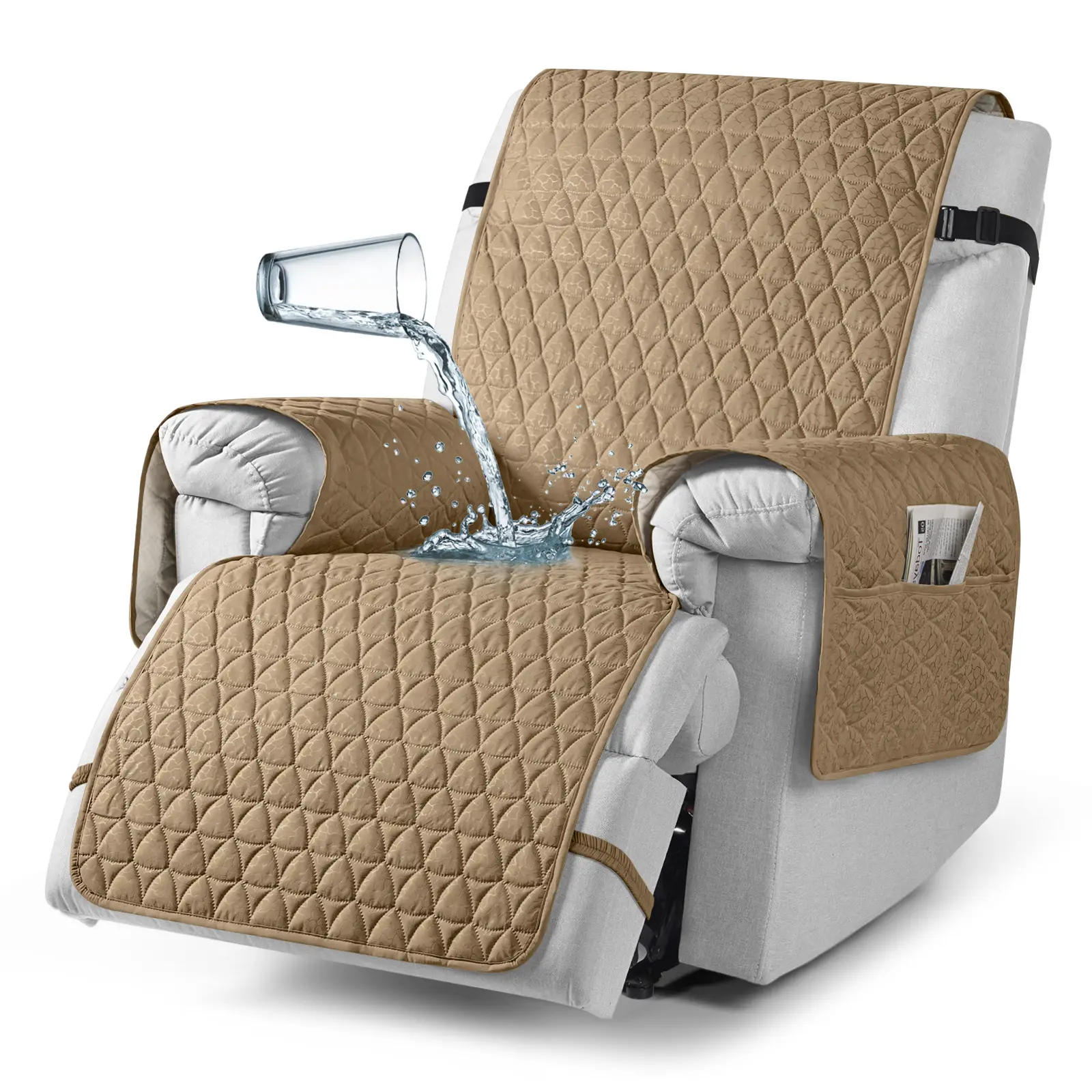 TAOCOCO 100% Waterproof Non-Slip Elastic Stretch Recliner Chair Slipcover, 1-Piece All Seasons Washable Slipcover with Elastic Straps, High Tech Printed Pattern, Fits 22 Inches Seat Width