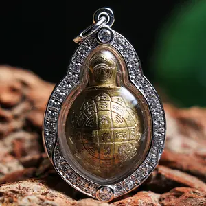 925 Sterling Silver Thai Fortune Turtle Pendant Necklace for Men Vintage Sacred Sacred Inscriptions Lucky Talisman Charm Amulet Gothic Punk Jewelry Gift for Boyfriend