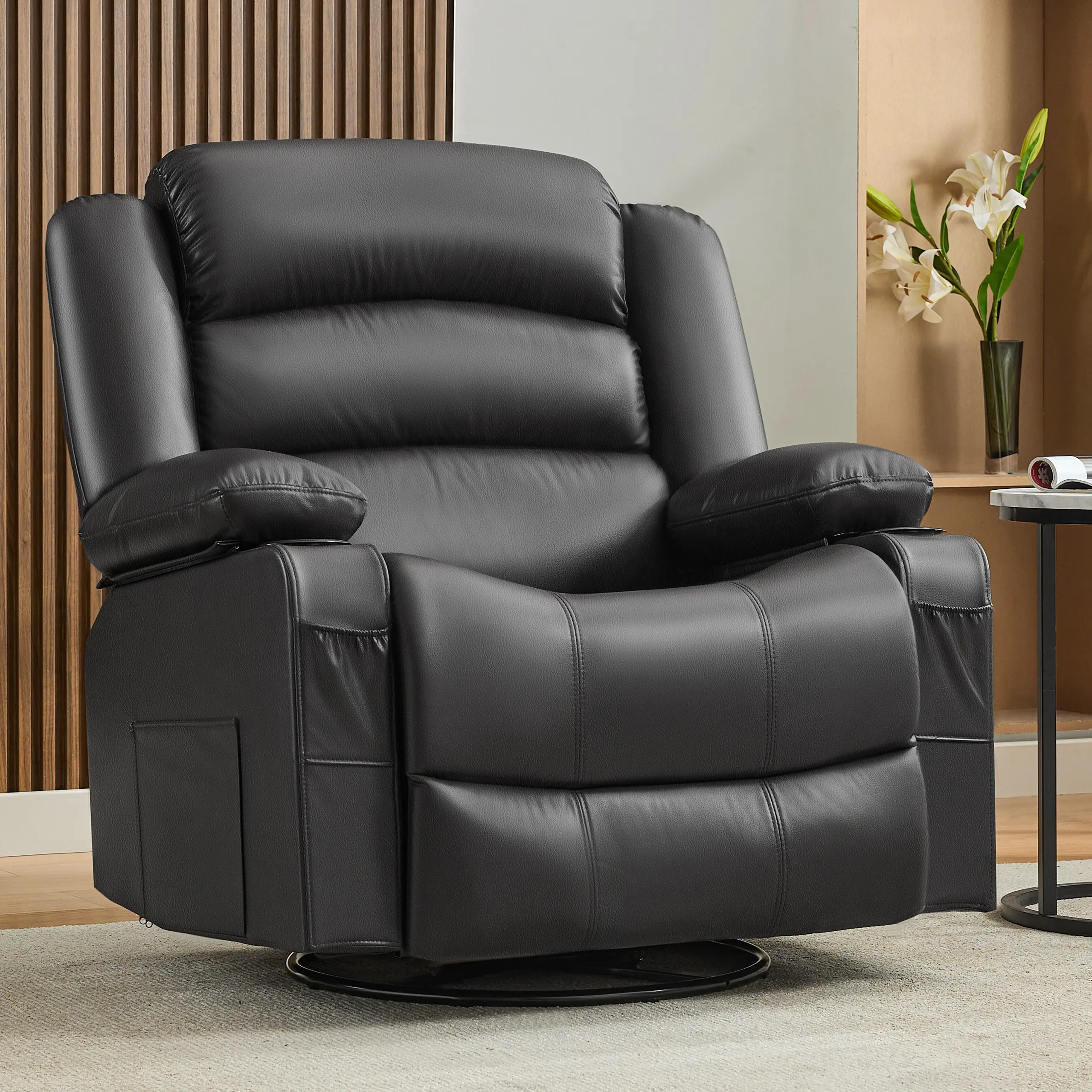 【2 Packages】Oversized Nursery Rocking Chairs with Heat and Massage, 360° Swivel Recliner Chair for Adults, Recliner Single Sofa Seat with Cup Holders, Lazy Boy Recliner Single Sofa.