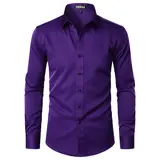 ZEROYAA Men's Long Sleeve Button-Down Formal Dress Shirt - Modern Slim Fit, Wrinkle-Free, Elegant Smooth Satin Drape Fabric, Dressy Tops for Corporate Office, Going Out Wear,sohochic