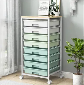 SYKIARIOL Smooth Rolling Storage Cart Organizer - 8 Drawers, Wooden Tabletop for Living Room, Office, Home Organization & Storage Racks