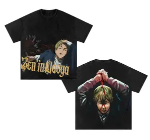 Naoya Zenin Jujutsu Kaisen Anime T-Shirt with Projection Sorcery Character Back Graphic, Dark Vintage Washed Oversized Japanese Streetwear Heavyweight Cotton Unisex Manga Tee