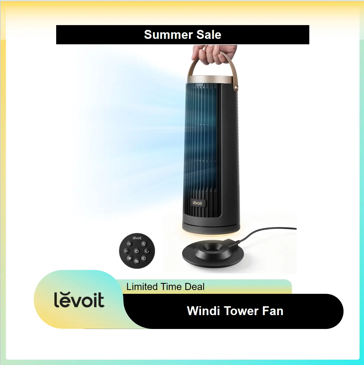 LEVOIT 2026 New Windi Tower Fan, Portable, Up to 20H Runtime, 5 Speeds + Turbo, 0–90° Oscillation, 20dB Quiet DC Motor, 23 ft/s Airflow, Night Light, Foldable Charging Base, Timer 2/4/8/12H, Cooling Fan, Cordless Fan, SummerSale