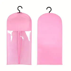 Wig storage bag combination, including two pink 60cm storage bags and four hooks, portable wig protective cover, suitable for multiple wig stands and wig storage tools