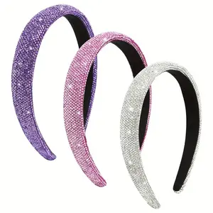 Pack of 3 Rhinestone Headbands,Non Slip Glitter Diamond Headband Fashion Comfortable Headband, Birthday Wedding Formal Hair Accessories Ladies Gift