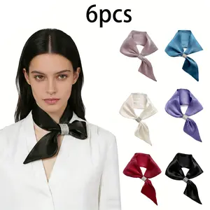 Elegant 6-piece Women's Scarf Set with Rhinestone Bowties - Versatile Office & Daily Wear Accessories for Stylish Women