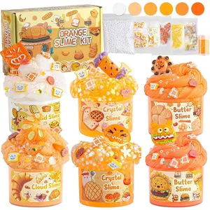 6 Packs Gradient Orange Slime Kit - Cloud Slime, Butter & Clear Slime, Crunchy Slime for Kids with Various Add-ins, Non Stick Party Favors for Girls and Boys, 360ml Kids Slime(Bread)