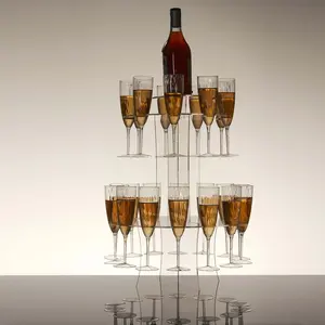 3-Tier Round Champagne Glass Holder Tower 21" Clear Acrylic