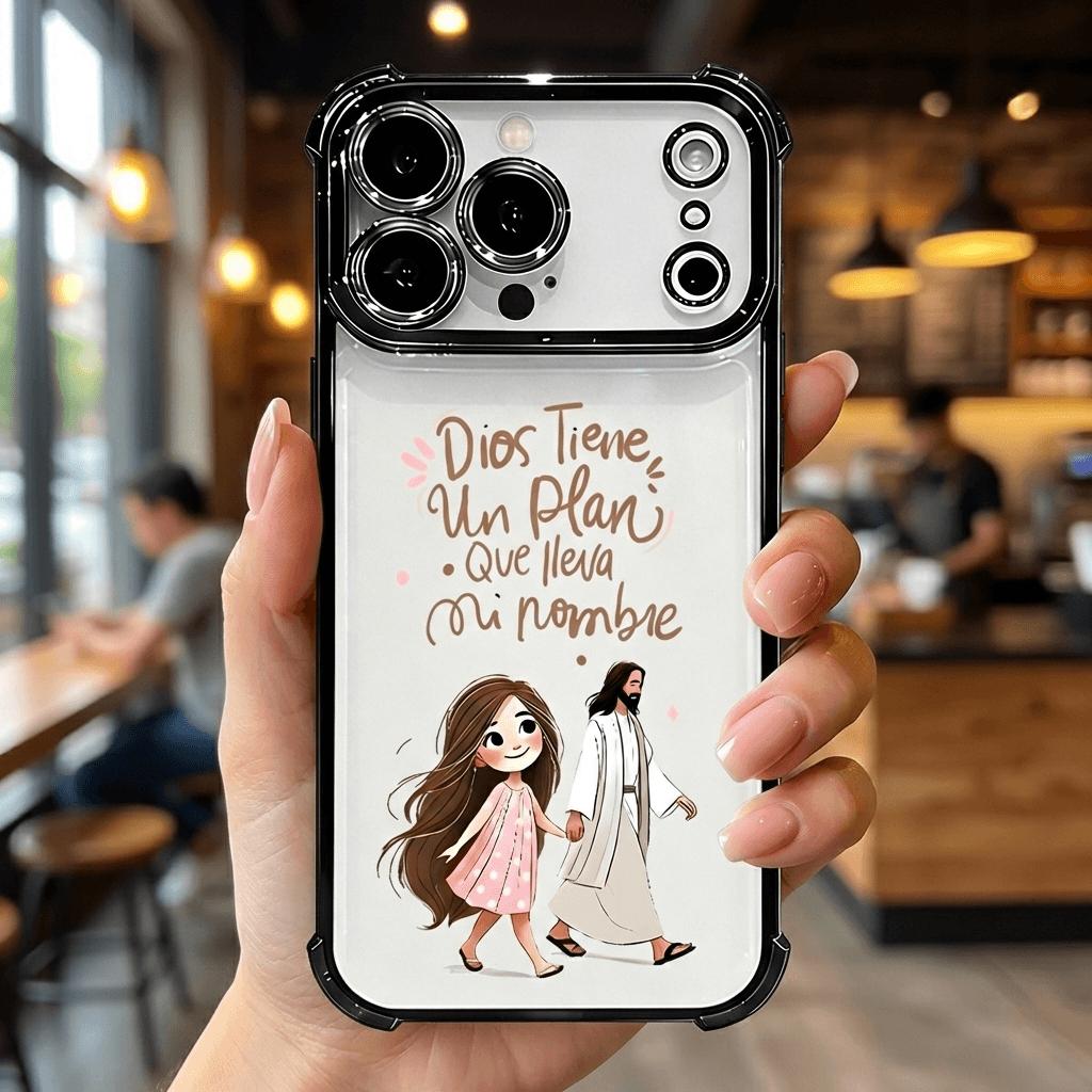 Dios Tiene Un Plan Que Lleva Mi Nombre Jesus & Girl Phone Case for iPhone 11 12 13 14 15 16 17 Pro Max Plus Air, Christian Faith Rose Gold Clear Shockproof Cover, Religious Gift for Women Girls DDSJ260404011