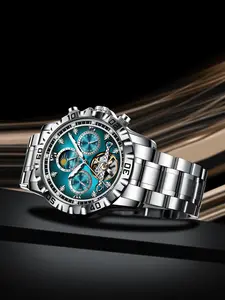 POEDAGAR Luxury Men's Clock Mechanical Waterproof Men's Watch Hollow Tourbillon Skeleton Watches Fully Automatic Stainless Steel Men's Watch+Box