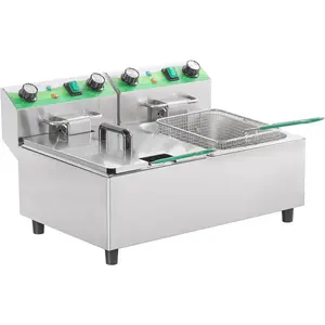 20L/21.2QT Commercial Deep Fryer with Timer Dual Tank Electric Countertop Fryer with Double Baskets and Lids, Temp Control, 3400W/110V Stainless Steel Large Deep Fryer for Restaurant Kitchen