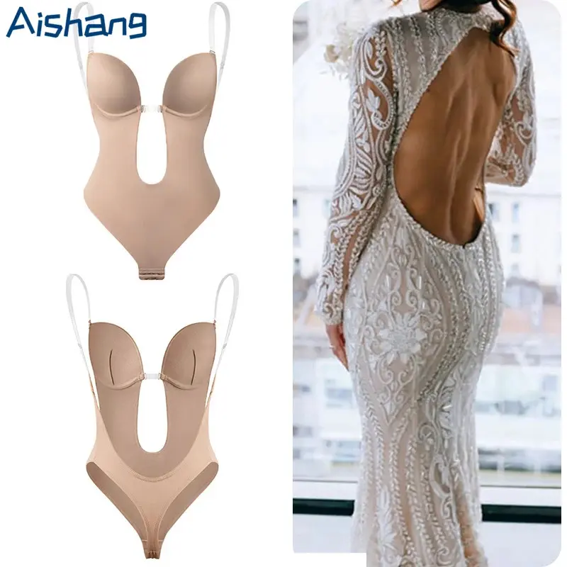 New styleOne-Piece Deep V-Neck Push Up Body Shapewear Bodysuit's Thong Bottom Underwear Slimming U-Shaped Low Back Backless Corset