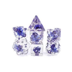 Flower Resin DnD Dice Set: 7 Piece Colorful Plant RPG Dice with Vibrant Flowers in Clear Resin for Dungeons & Dragons Pathfinder and Other Tabletop RPGs