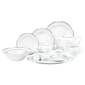 212 MAIN Rio-57 57-Piece Porcelain Dinnerware Set - Black and Silver Border Tableware, Oval Plates, Fruit Bowls, Dishwasher-Safe, Service for 8 (Formerly Lorenzo Imports by Lorren Home Trends)