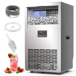 Antarctic Star Commercial Ice Maker Machine 45KG/24H, 13KG Storage, Auto-Refill & Adjustable Ice Thickness, Touch Control with LED/LCD Display for Bar, Restaurant, Cafe, Stainless Steel