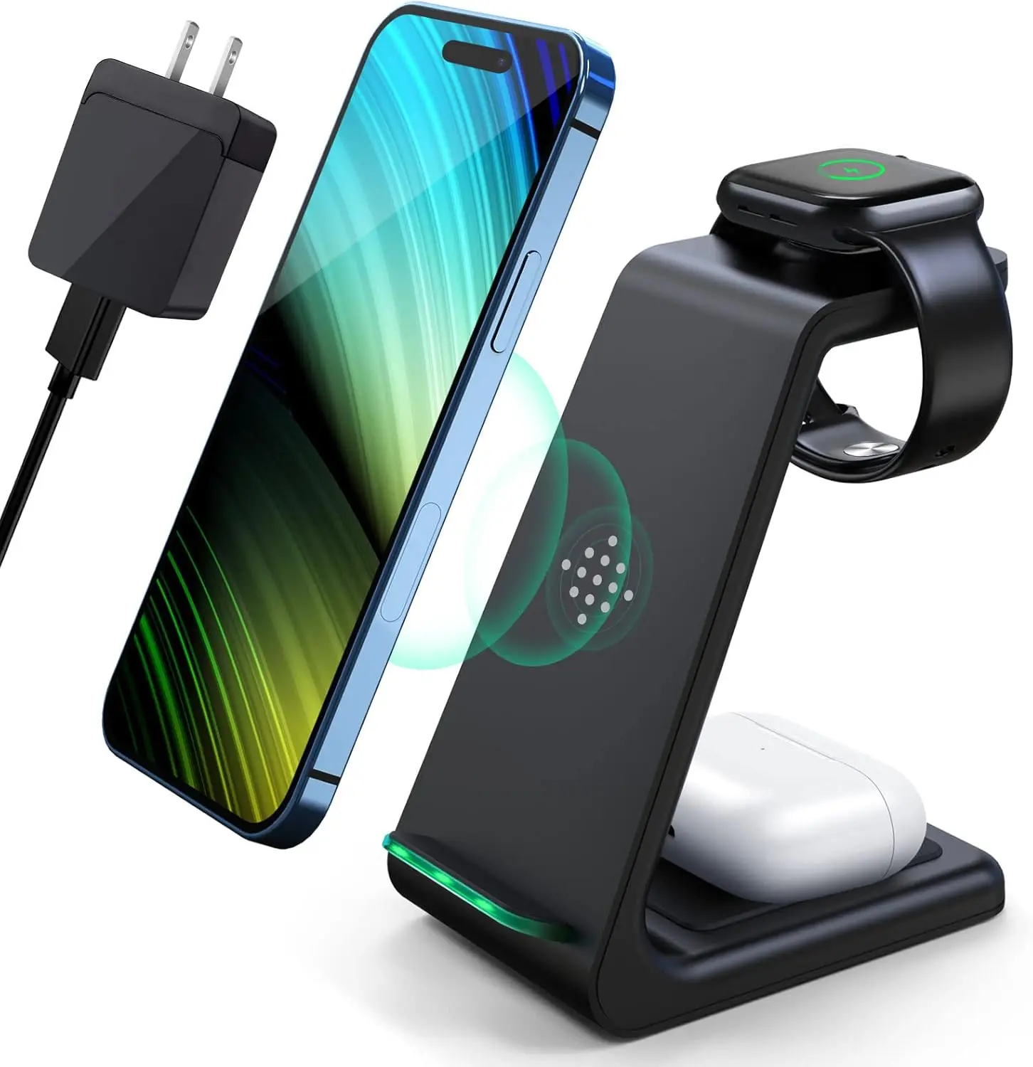 Wireless Charging Station, 3 in 1 Fast Desk Charging Station, Wireless Charger Stand Cellphone Smartphone