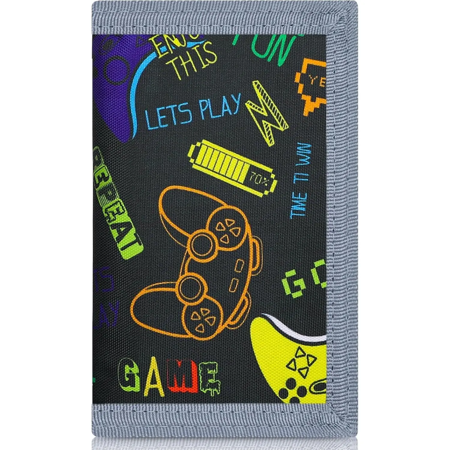 KF5-CPB013   Kids Wallet for Boys and Girls 4-16 with Lanyard and Key Chain Holder, Trifold Camo and Cute Wallets for Kids,with Coin and Card Pockets, Novelty Birthday Gifts for Childrens(Black Letters)