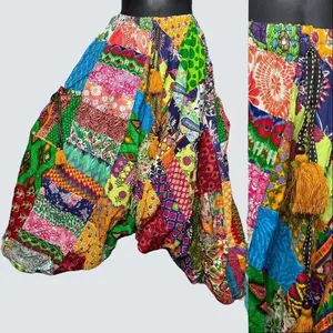 Boho Hippie Rainbow Patchwork Harem Pants - Unisex Yoga Festival Pants with Colorful Patchy Design for Petite Bohemian Fashion & Summer Wear