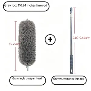 Portable long-reach extendable duster set, 110.24-inch gray microfiber dust brush with thin rod, for home high ceiling fans, gaps, and furniture dust removal