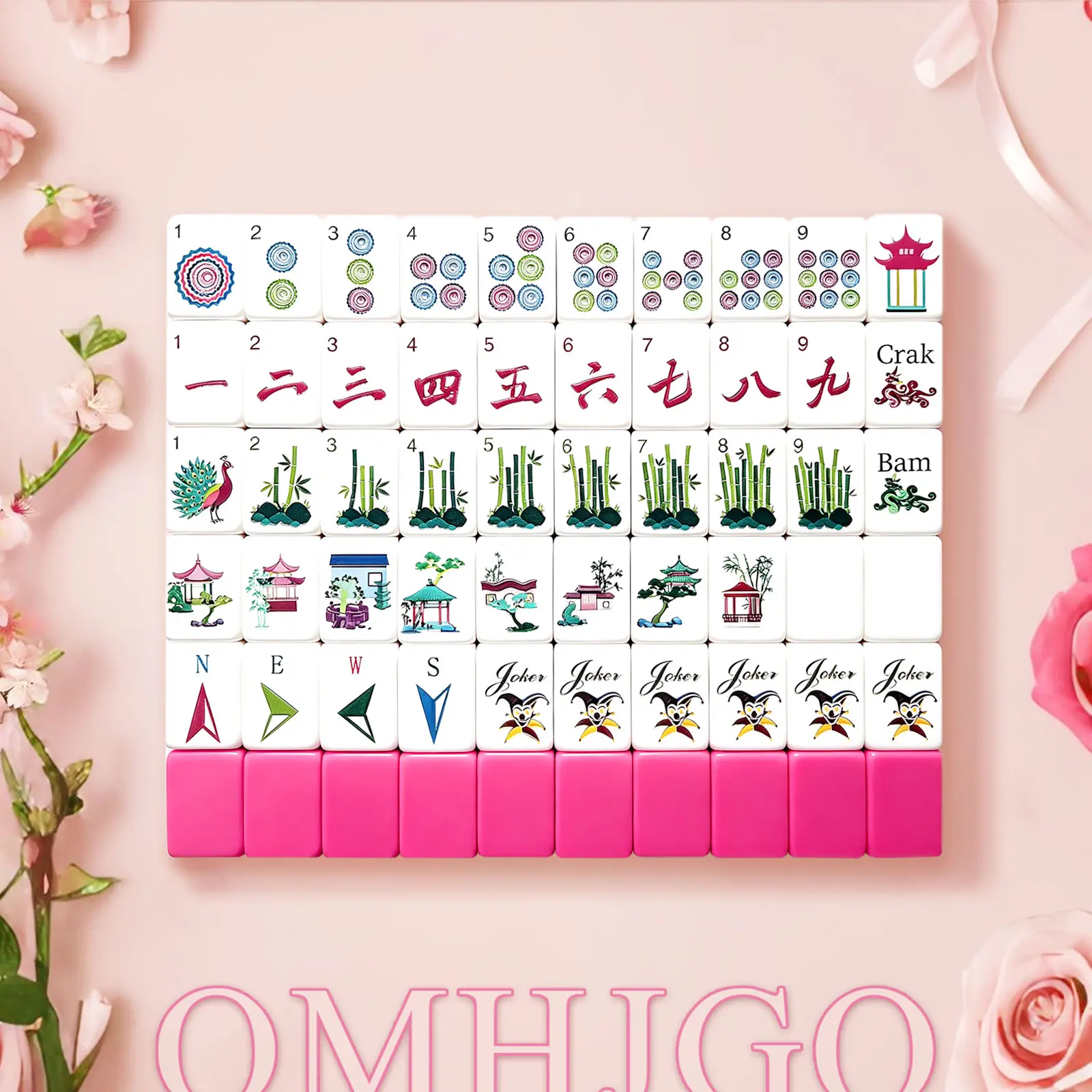 Pink American Mahjong Tile Set – 166 Tiles Full Set with Pushers & Racks | Aesthetic Mahjong Game for Adults, Girls Night, Gifts