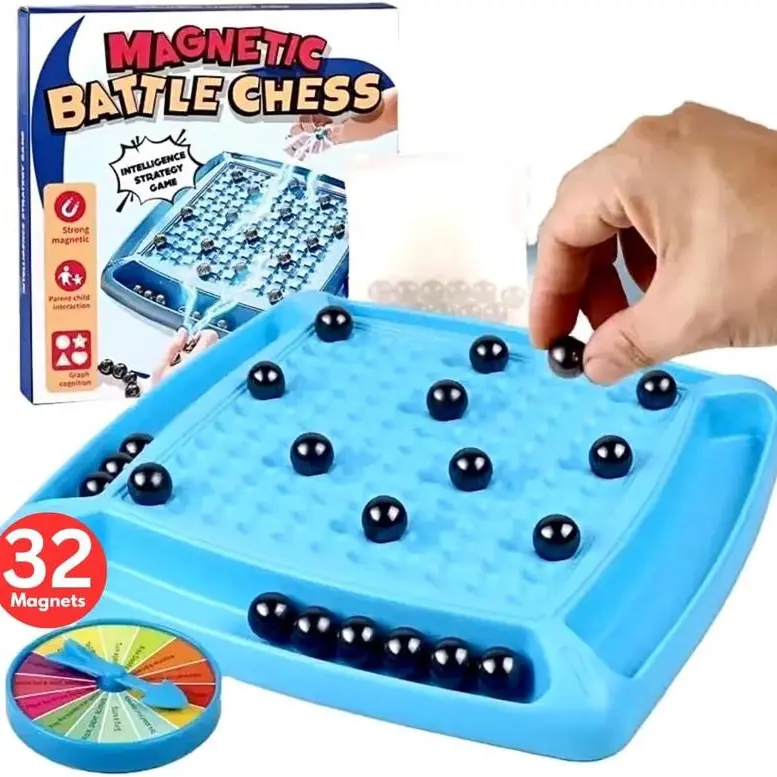 Magnetic Tabletop Chess Board with 32 Magnetic Balls, Punishment Wheel, 2-4 Player Strategy Board Game for Family Bonding & Fun with Friends, Learning Through Play Gift for Kids & Students