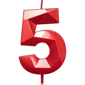 2.75in Tall 3D  Shape Bright Red 5 Candles, Red Color Happy Birthday Cake Toppers Decorating and Celebrating for Adults/ Party/Family Baking (Bright Red  Shaped 2.75in Number 5)