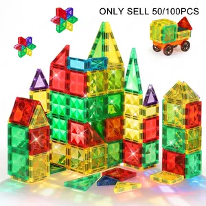 50/100pcs Magnetic Building Blocks Medium Size Drill Face Color Window Magnet Tiles, Creative Puzzle Toy, Intelligence Development Gift, Magnetic Tiles Set, DIY Building Model