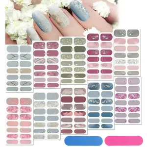 140 Pcs 10 Sheets Full Wrap Nail Stickers Polish Strips Gradient Stickers Glitter Self Adhesive DIY Art Decals Strips with 2 Pcs Nail Files for Holiday Decor