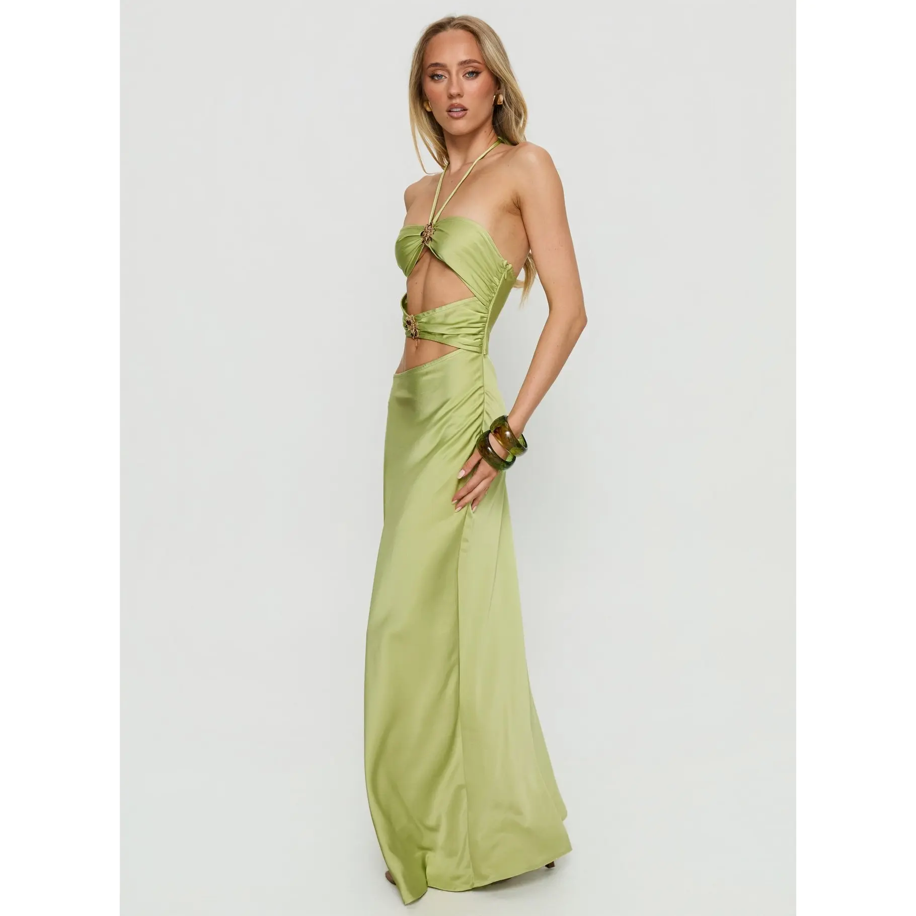 grey corner dressing table MAREN SATIN HALTER MAXI DRESS | Tie-Neck Wedding Guest Dress main image 1