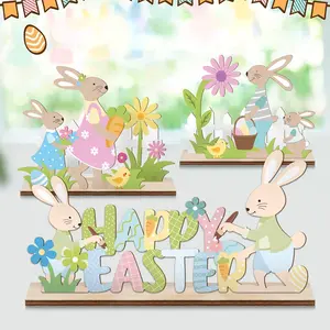 Easter Rabbit Wooden Ornament, Cute Wood Craft Decorative Art Piece, Home Store Window Display Decoration, Stylish Easter Gift