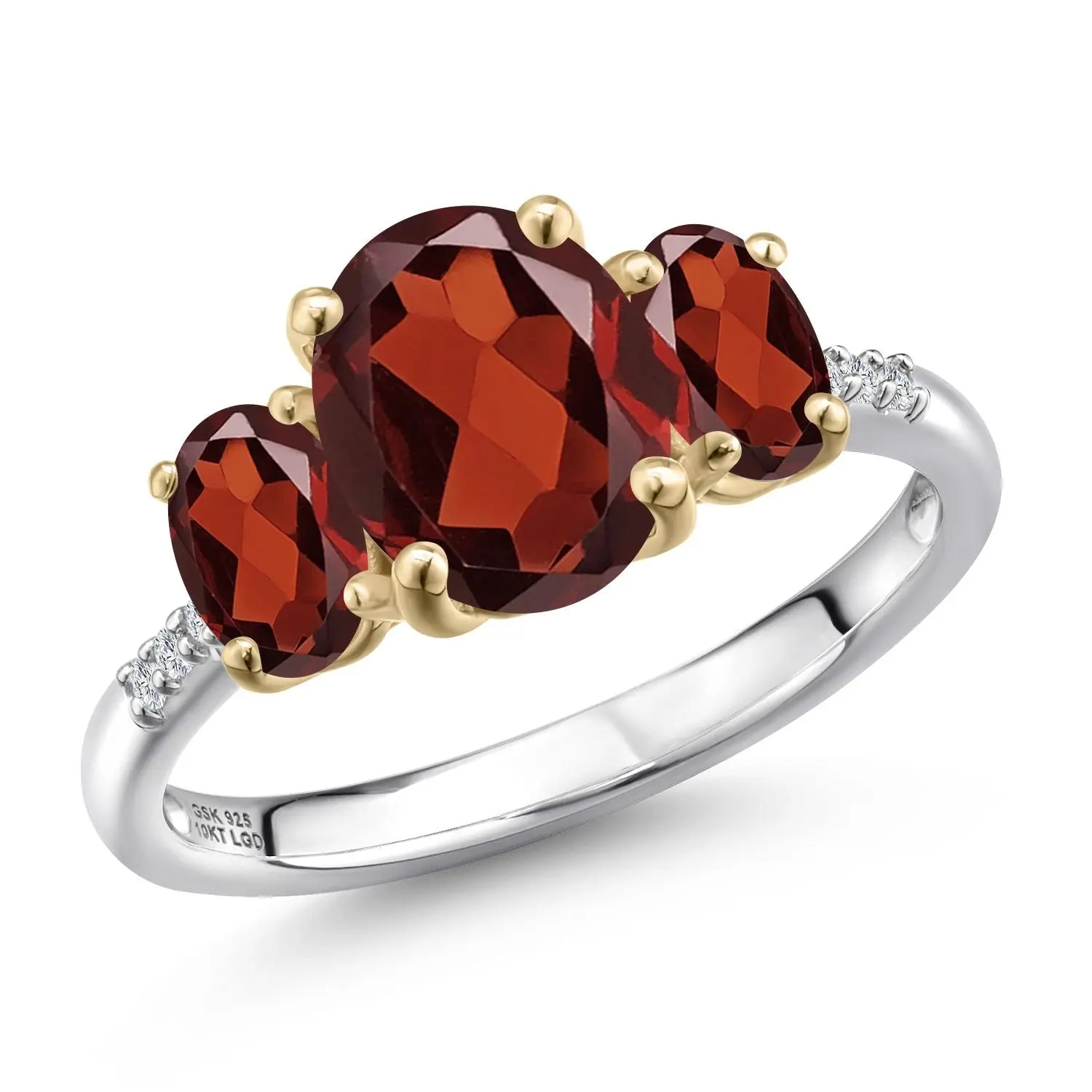 925 Silver and 10K Yellow Gold Red Garnet and Lab Grown Diamond Engagement Ring For Women | 3.33 Cttw | Oval 9X7MM | January Birthstone