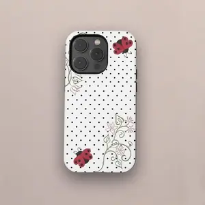 Polka Dot Ladybug Phone Case Cute Y2K Art Kawaii Floral Coquette Case for iPhone 17 16 15 14 13 12 11 Pro Max Impact Resistant Lightweight Protection