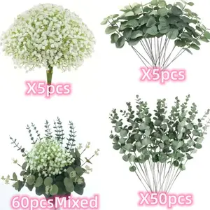60 Realistic Artificial Eucalyptus and Floral Set, 3 Leaf Types, Various Fake Greens, Perfect for Country DIY Artificial Flower Decor, Artificial Flower Arrangements