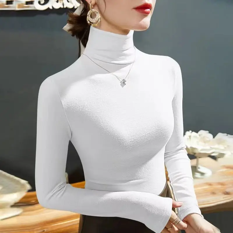 2025 Fashion Autumn Winter Female Turtleneck Fleece Stretch Shirt Women Long Sleeve T-shirt Warm Basic Pullover Bottoming Tops Barovia RPG Unisex Kindness Encouragement Teacher Vintage Pumpkin Cartoon Mexican Halloween Ghost Magic Kingdom Family Matching