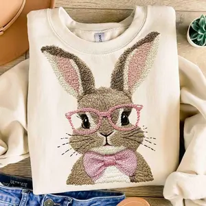 Retro Easter Bunny Sweatshirt, Vintage Happy Easter Shirt, Graphic Tee  Girly, Funny Easter Bunny Sunglasses Easter Holiday, Printed T-Shirt , Gift Easter
