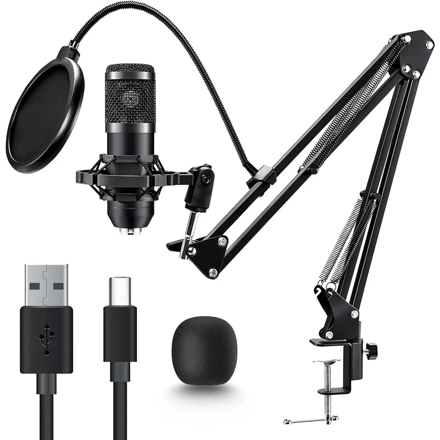 192kHz/24Bit Wired USB Gaming Microphone with Stand, Professional Cardioid Plug & Play PC Mic Kit with Advanced Chipset, Recording Equipment for Streaming, Podcasting