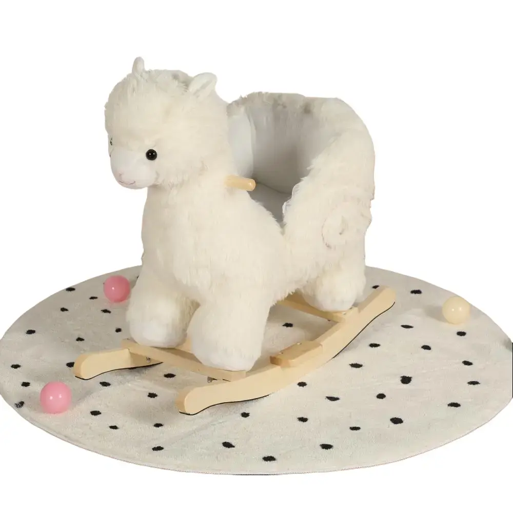 Electric Plush Llama Rocking Horse for Toddlers 1-3, Musical Alpaca Ride on Toy with High Back Safety Seat, Stuffed Animal Rocker with Songs for Baby Boys Girls, Nursery Gift, White