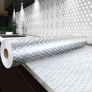 Peel and Stick Wallpaper, Waterproof Contact Paper for Kitchen Countertops Cabinets, Self-Adhesive Removable Aluminum Foil Sticker, Oil Proof Heat Resistant, Easy Clean (40cm*3m)