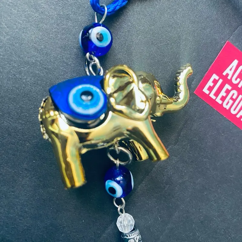 Evil Eye Elephant Ornament Blue for Spiritual protection and mental calm.