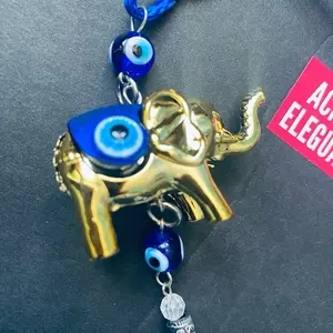 Evil Eye Elephant Ornament Blue for Spiritual protection and mental calm.