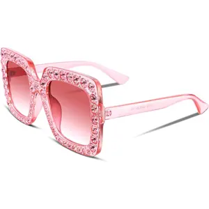 FEISEDY Women Sparkling Crystal Sunglasses Oversized Square Thick Frame B2283