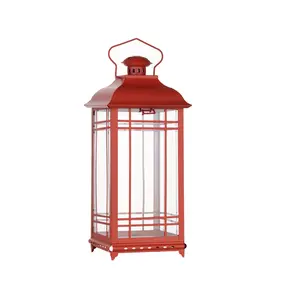 HomeRoots 516434 Flameless Floor Lantern Candle Holder, Red - Set of 3