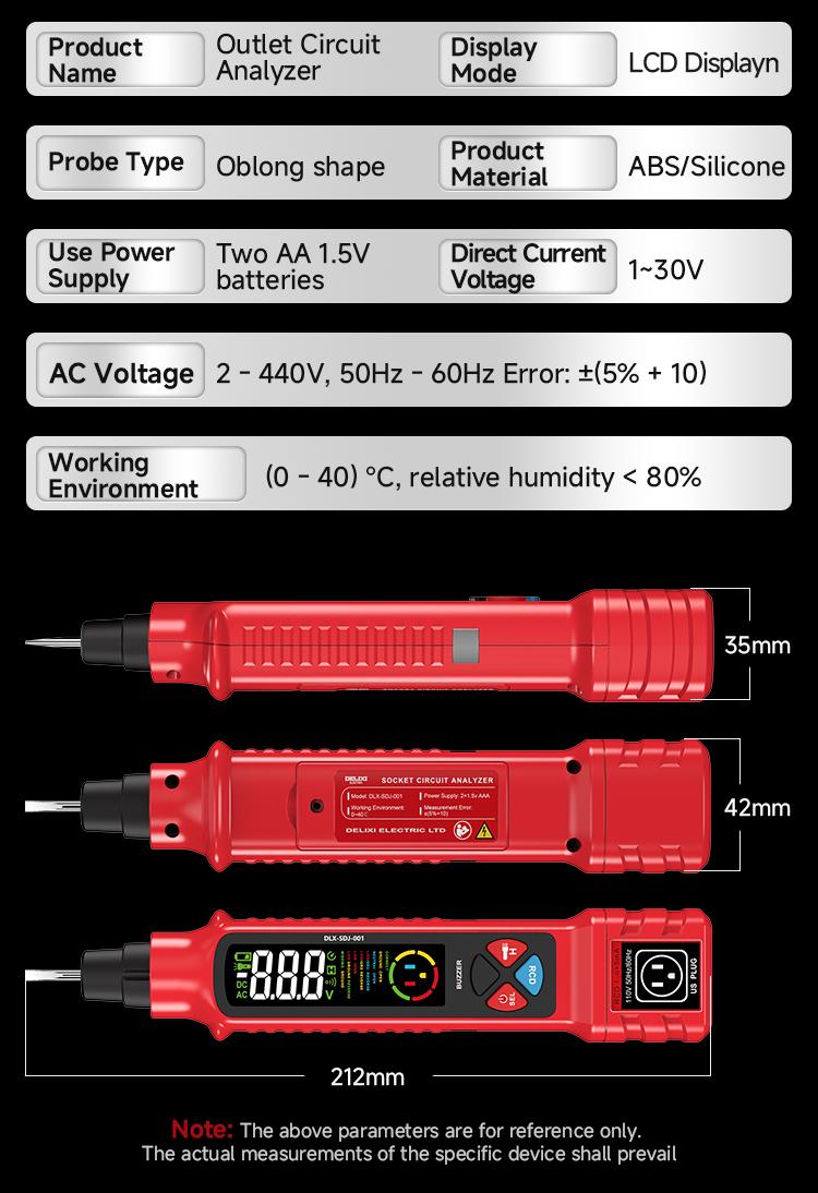 DELIXI 2 in 1 Outlet Circuit & Voltage Tester Pen, 2–440V AC Voltage Detector with NCV Function, Integrated GFCI Outlet Tester & Polarity Check, LCD Display, Audible Alarm & Flashlight, 3 Prong AC Voltage Socket Checker, Wiring Fault Detector detail 14