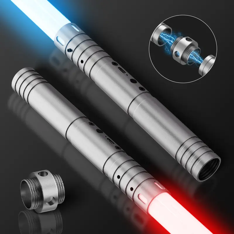Compact Light Up Saber - Mini Silver 23.5in Kids Edition Toy Sword, 15 Colors, 4 Modes, USB-C Rechargeable, Decorative Gift for Kids for Birthday, Christmas, Thanksgiving
